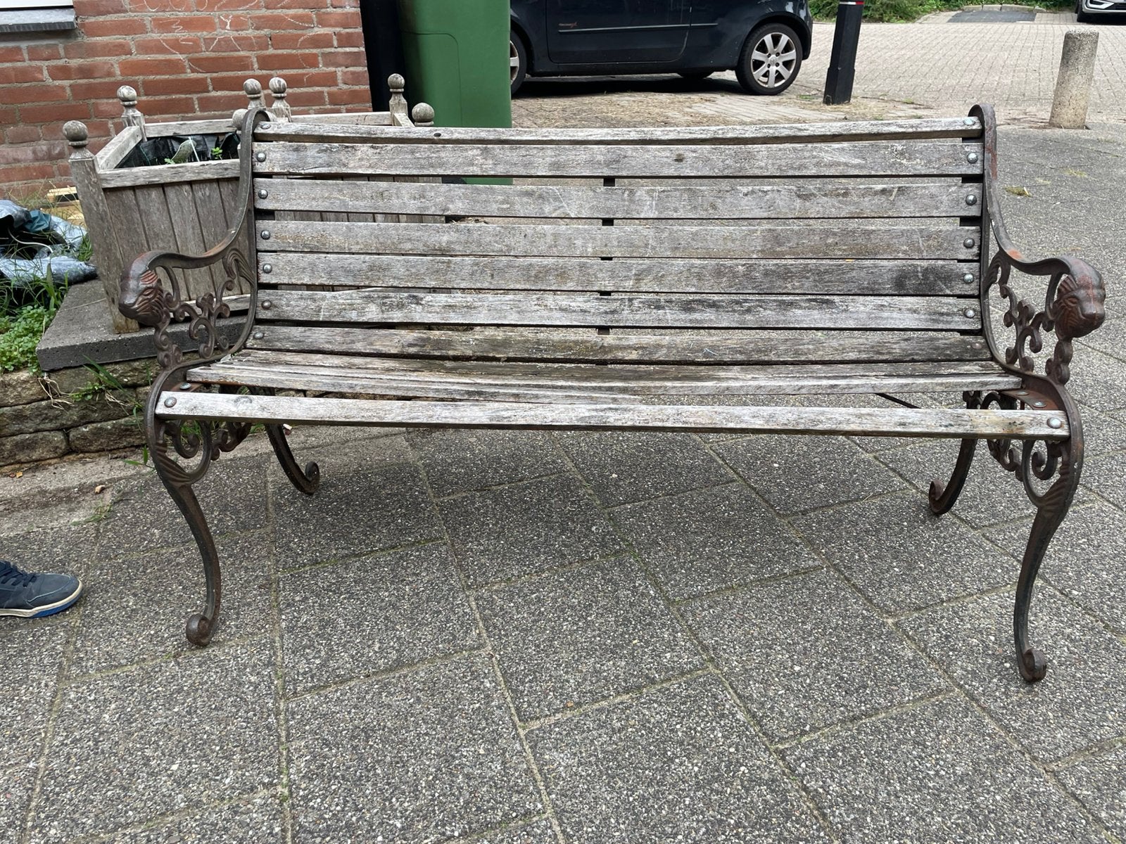 tuinbank met leewen kopjes, Tuin en Terras, Ophalen, Zo goed als nieuw, Hout