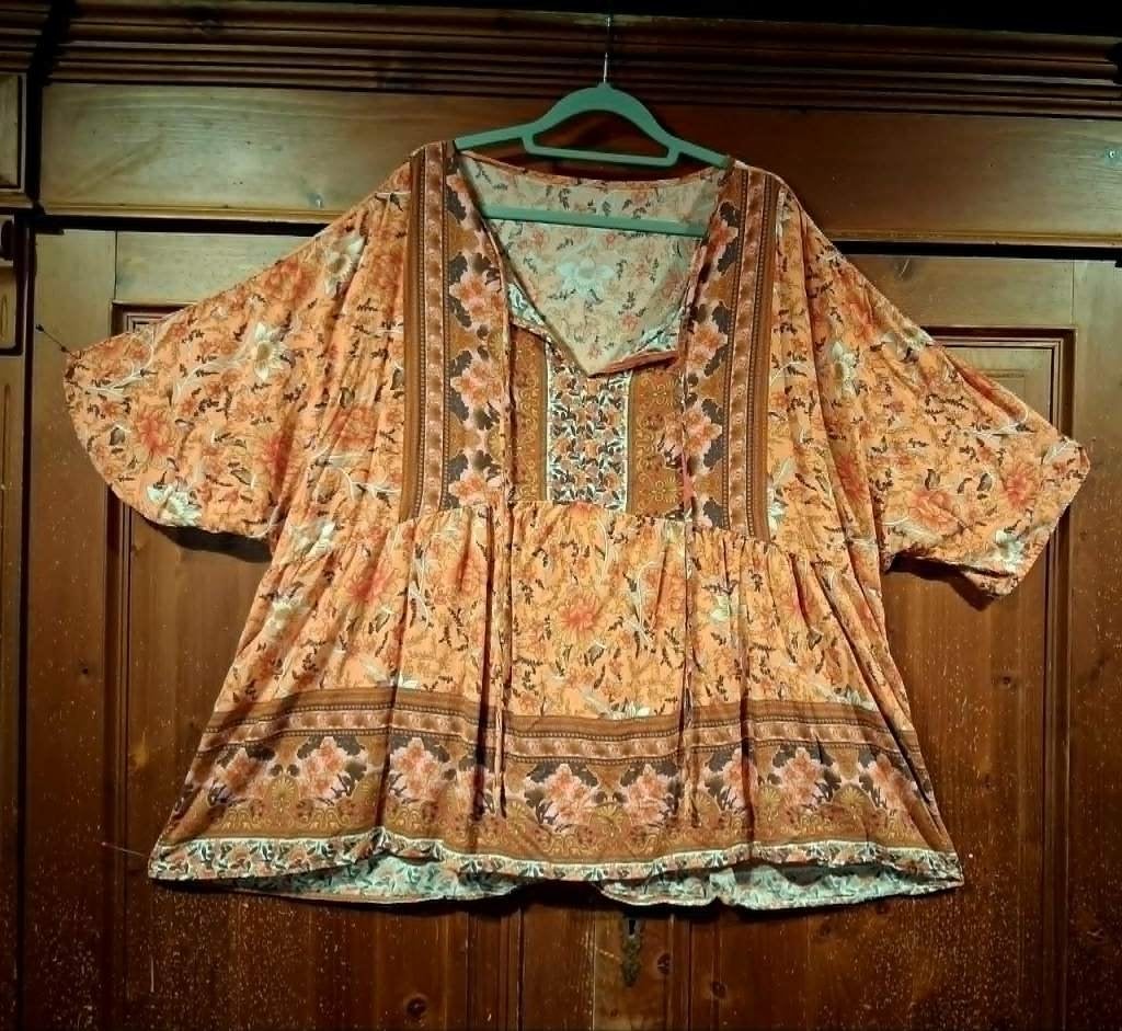Oranje Boho tuniek bloemen 48-50, Kleding | Dames, Ophalen of Verzenden, Zo goed als nieuw, Oranje, Blouse of Tuniek