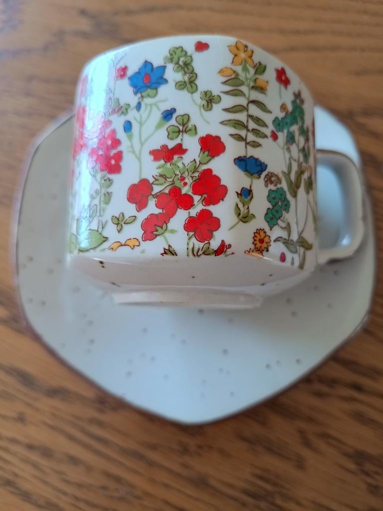 Koffiekop en schotel - Wild Flowers collectie, Huis en Inrichting, Keuken | Servies, Gebruikt, Keramiek, Ophalen of Verzenden