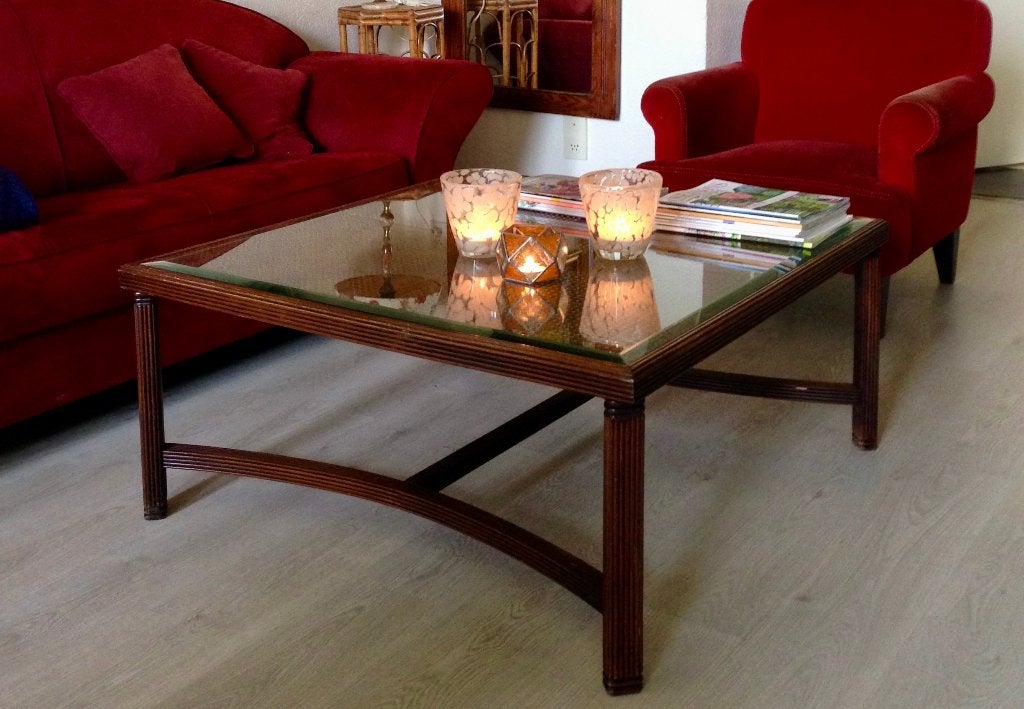 Vintage salontafel, Ophalen, Gebruikt, 100 tot 150 cm, Glas