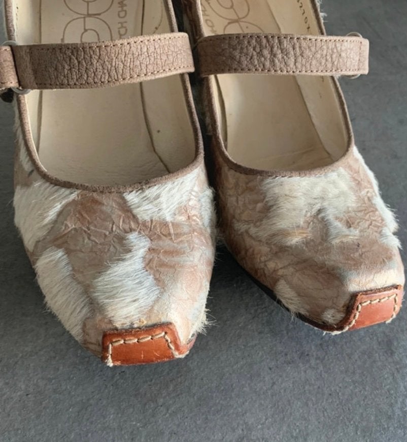 Dutch Charme Pumps - Bruin/Wit met Bont - Maat 37.5, Ophalen of Verzenden, Zo goed als nieuw, Bruin, Pumps