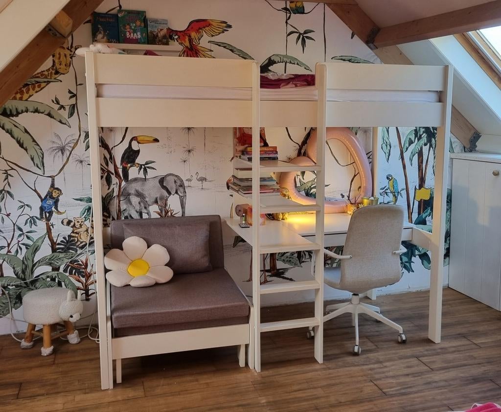 NOUS kids hoogslaper Robin 90x200 incl 2 matrassen, Kinderen en Baby's, Kinderkamer | Stapelbedden en Hoogslapers, Ophalen, Zo goed als nieuw