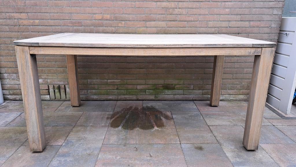 Rough Old Teak Greywash tuintafel, Ophalen, Gebruikt, Rechthoekig, Hout