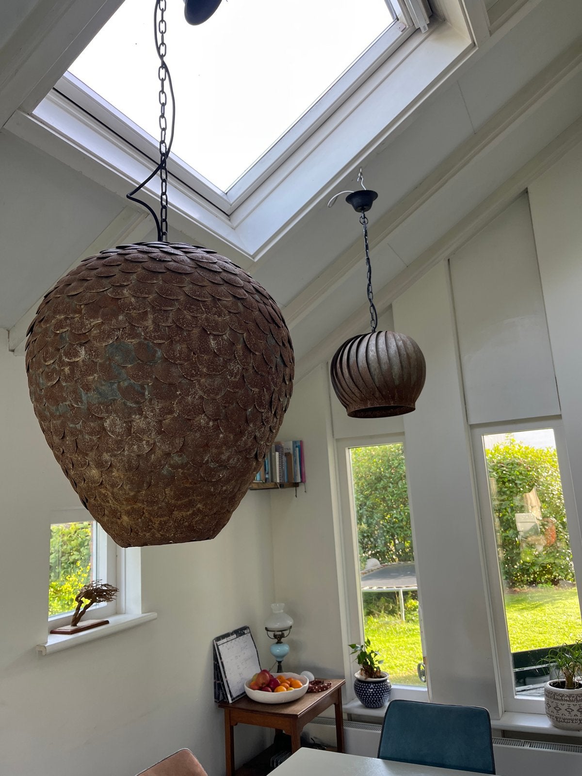 Hoffz lamp - Grote roestkleurige metalen hanglamp, Ophalen of Verzenden, Gebruikt, Metaal, E27 (groot)
