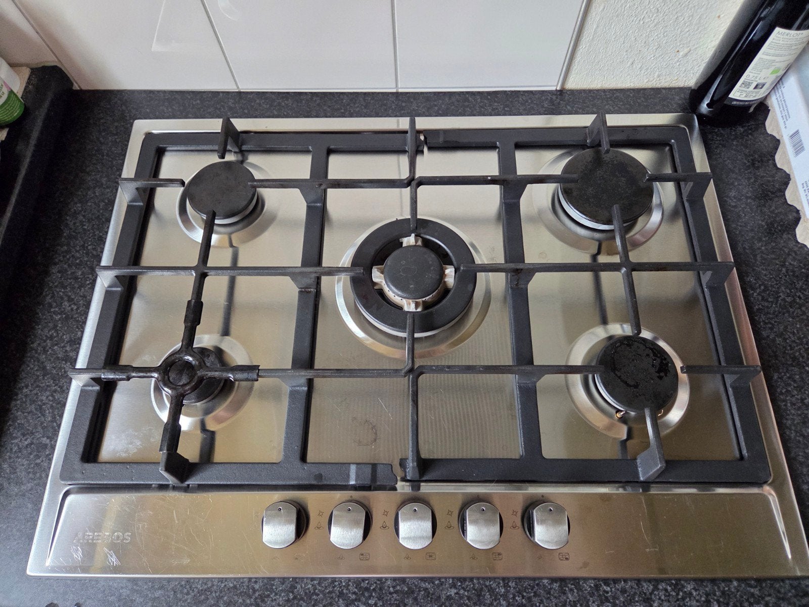 Arebos 5-pits gasfornuis - RVS inbouw kookplaat, Witgoed en Apparatuur, Kookplaten, Gebruikt, Ophalen of Verzenden, Inbouw, Gas