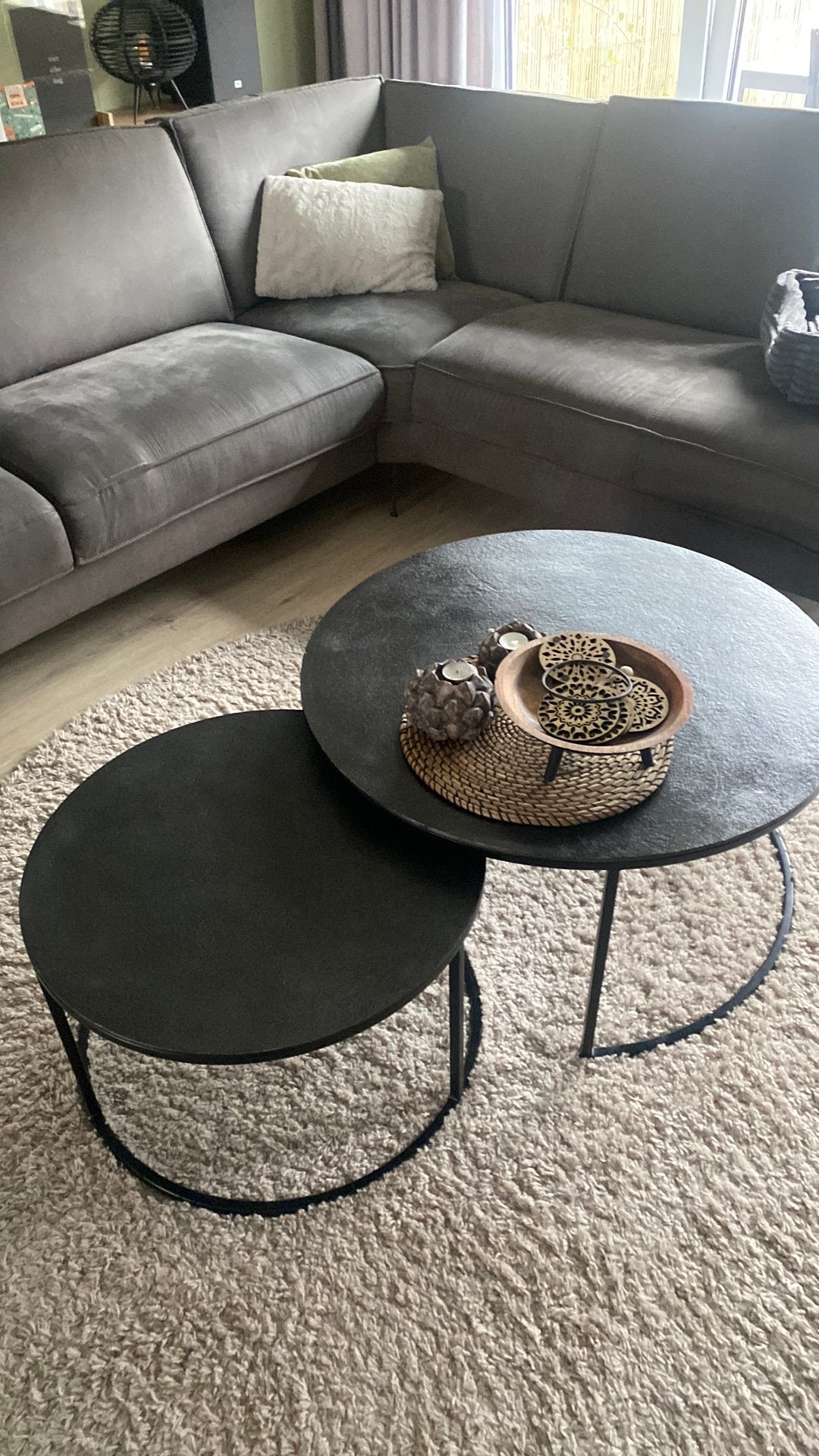 Set van twee salontafels merk Woood, Huis en Inrichting, Tafels | Salontafels, Ophalen, Zo goed als nieuw, Rond, 50 tot 100 cm