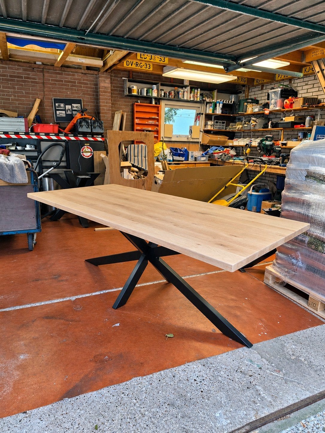 Elegante massief eikenhouten eettafel 220x100x78cm, Huis en Inrichting, Ophalen, Eikenhout, 50 tot 100 cm, Rechthoekig