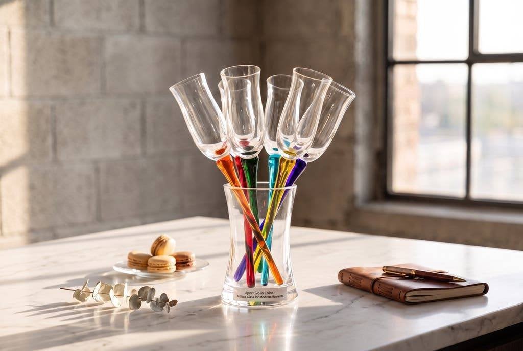 Set van 6 vintage gekleurde champagne glazen met vaas, Antiek en Kunst, Antiek | Glas en Kristal, Ophalen