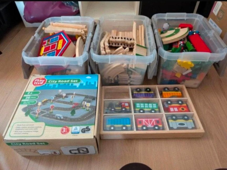 Trein- en autobaan set met station en accessoires, Ophalen