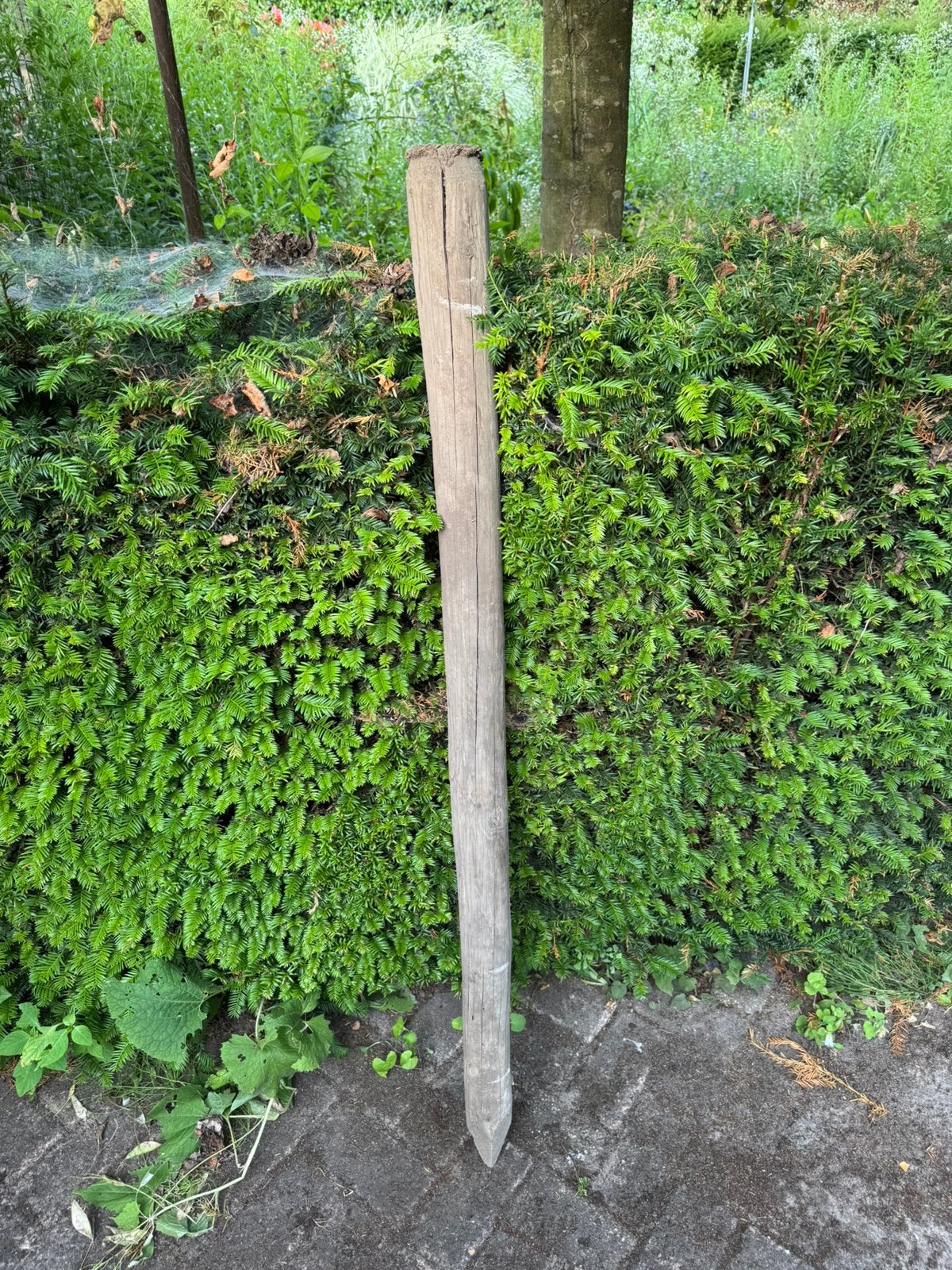 Afrastering houten palen lengte 1,40 meter diameter 6 cm, Tuin en Terras, Palen, Balken en Planken, Ophalen, Zo goed als nieuw