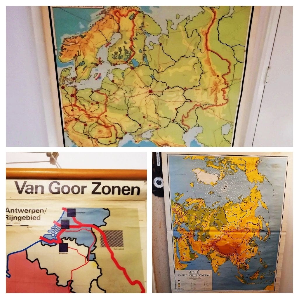 Landkaart Oost Europa Azie Noordpool Belgie Luxemburg, Ophalen of Verzenden