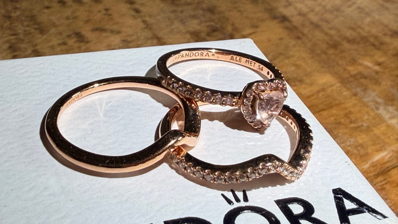 Pandora 14k Roségouden Ringen Set met Zirkonia, Met kristal, Ophalen of Verzenden, Zo goed als nieuw, 17 tot 18