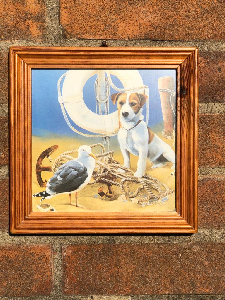 Prentje met hond en zeemeeuw, maritiem thema, Ophalen of Verzenden