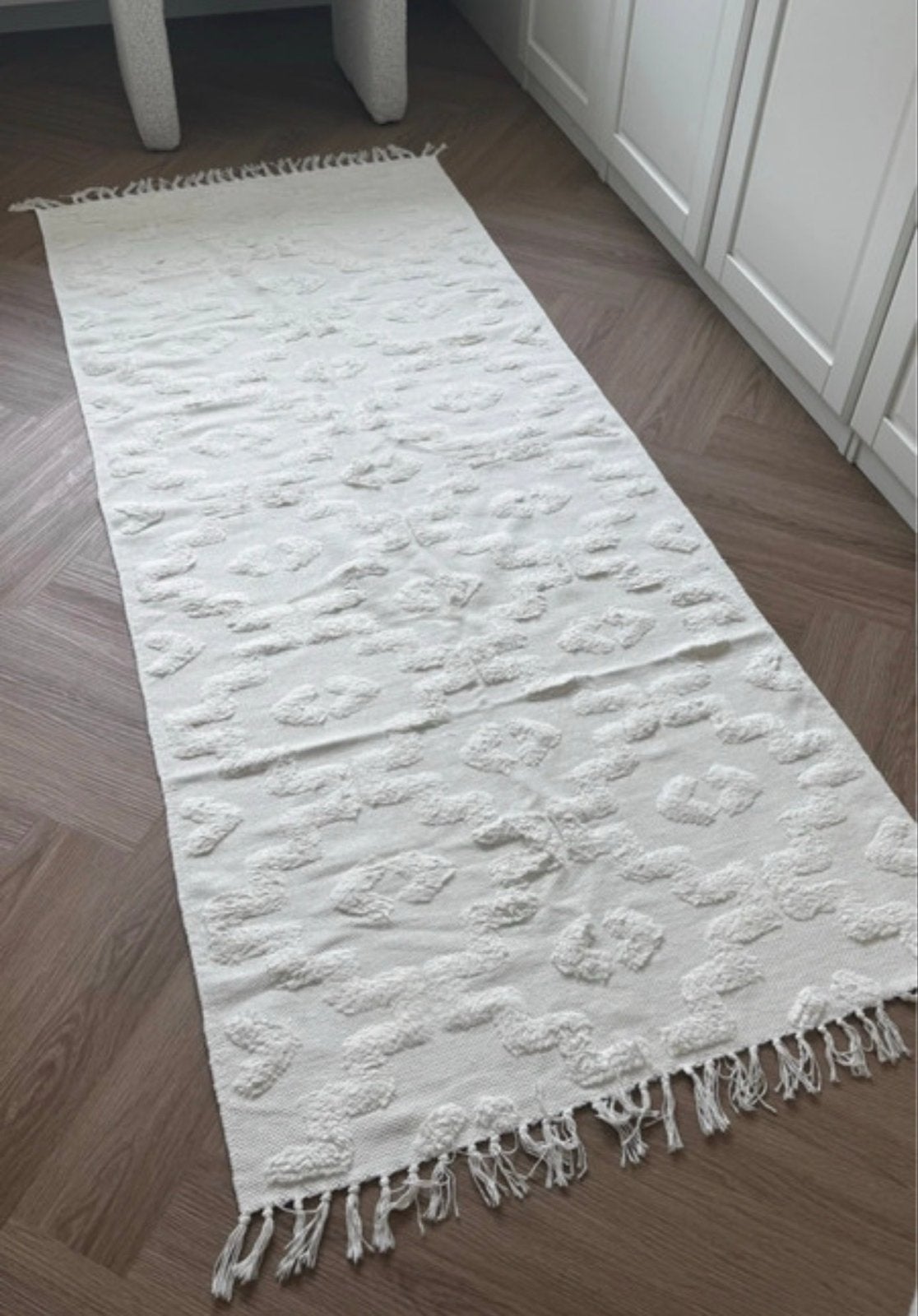 Westwing Collection Handgeweven Katoenen Loper Idriss, Wit, Zo goed als nieuw, 150 tot 200 cm, Rechthoekig