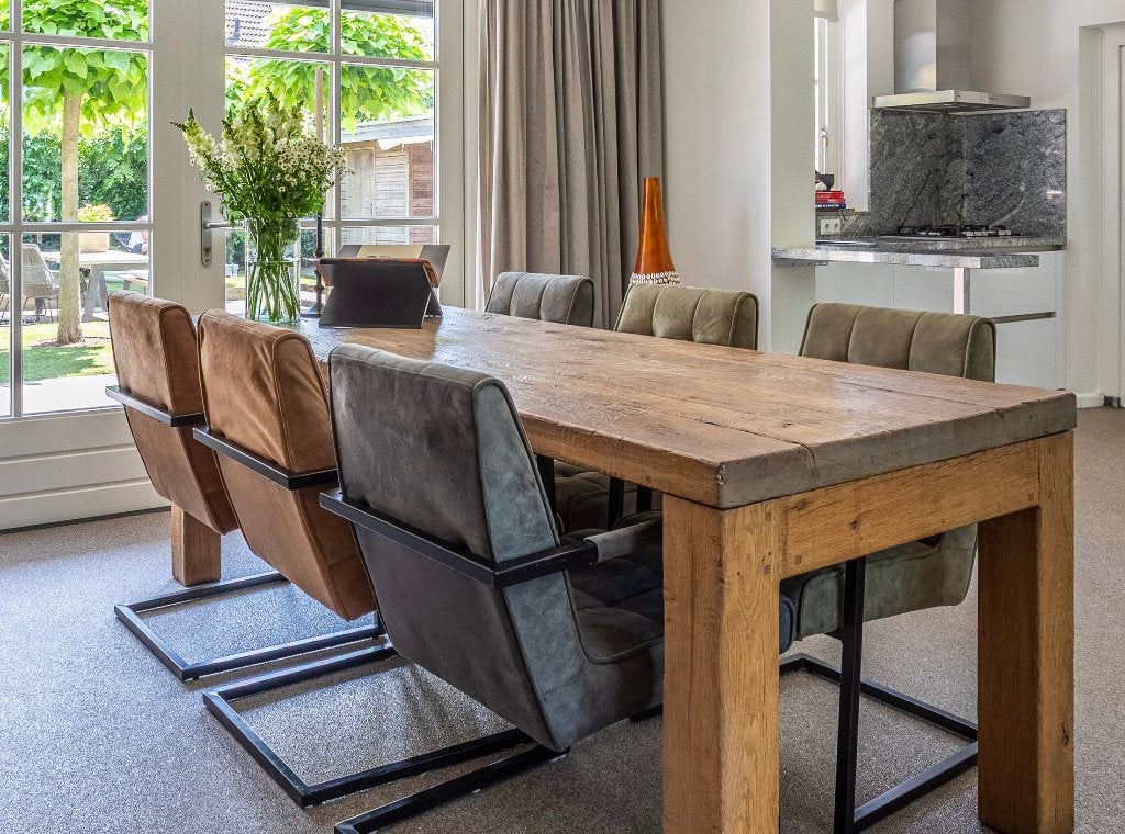 Prachtige grote eiken eettafel met 6 eetkamer stoelen, Huis en Inrichting, Tafels | Eettafels, Ophalen, Gebruikt, 200 cm of meer