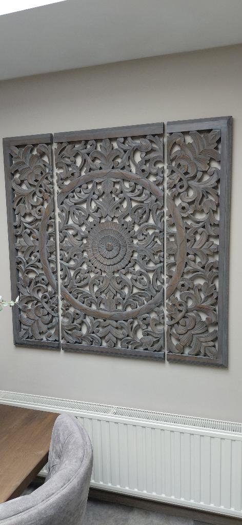 Hout snijwerk wandpaneel, Huis en Inrichting, Ophalen, Gebruikt, Oosters, 120 cm