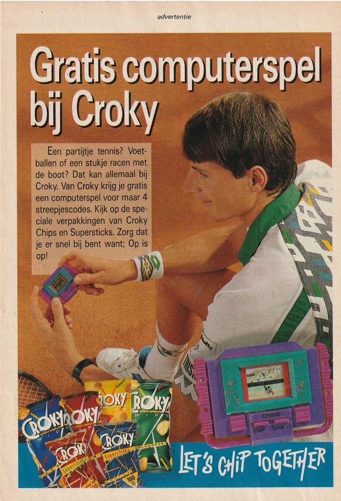 Retro reclame 1993 Croky chips spelcomputertje, Verzenden, Overige typen