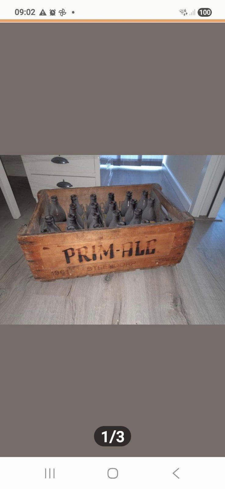 Blond tafelbier houten bierkrat met flessen - Prim-Ale 1961, Antiek en Kunst, Ophalen of Verzenden