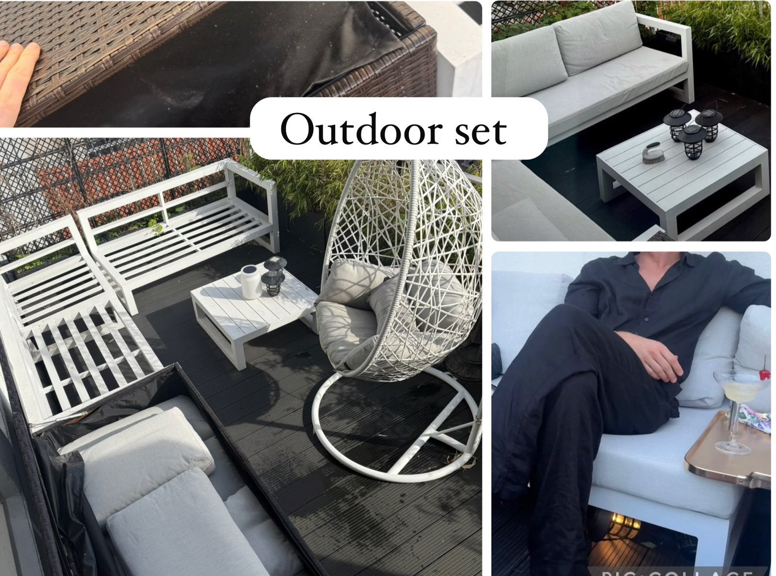 Big outdoor Lounge Set met Kussens, Opbergbox & Beschermhoes, Ophalen, 4 zitplaatsen, Aluminium, Zo goed als nieuw