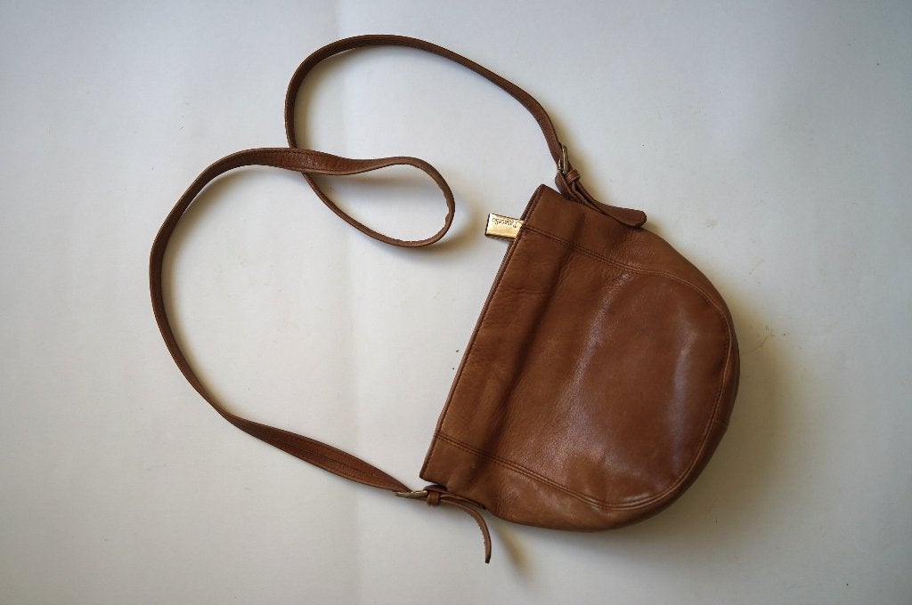 vintage tignanello schoudertas crossbody soepel leer goud, Overige merken, Gebruikt, Bruin, Ophalen of Verzenden