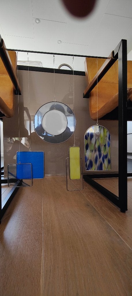 "Blauw naar geel" glas in lood object. Suncatcher, Ophalen of Verzenden, Nieuw, Meerkleurig, Glas