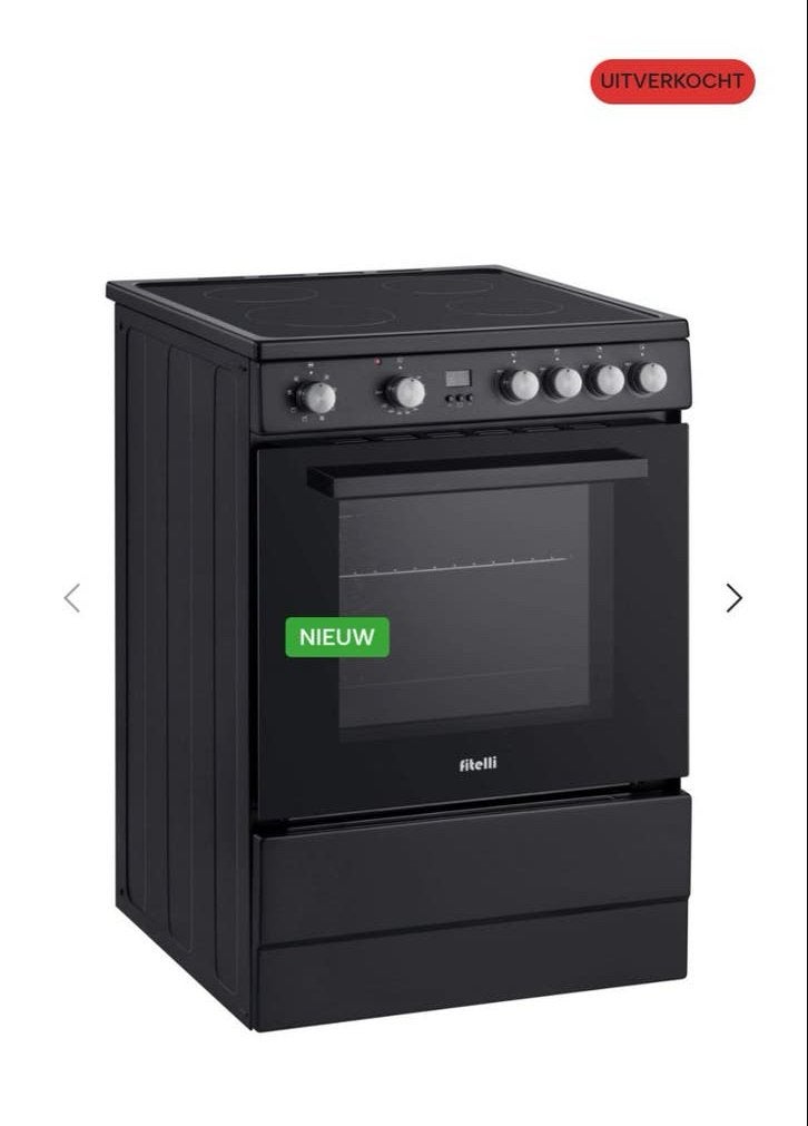 Fitelli FK6002ZW Keramisch Vrijstaand Fornuis Zwart, Ophalen, Gebruikt, Keramisch, Grill