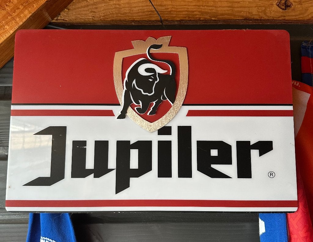Bierreclame Jupiler met verlichting, Ophalen of Verzenden, Gebruikt, Reclamebord, Plaat of Schild, Overige merken