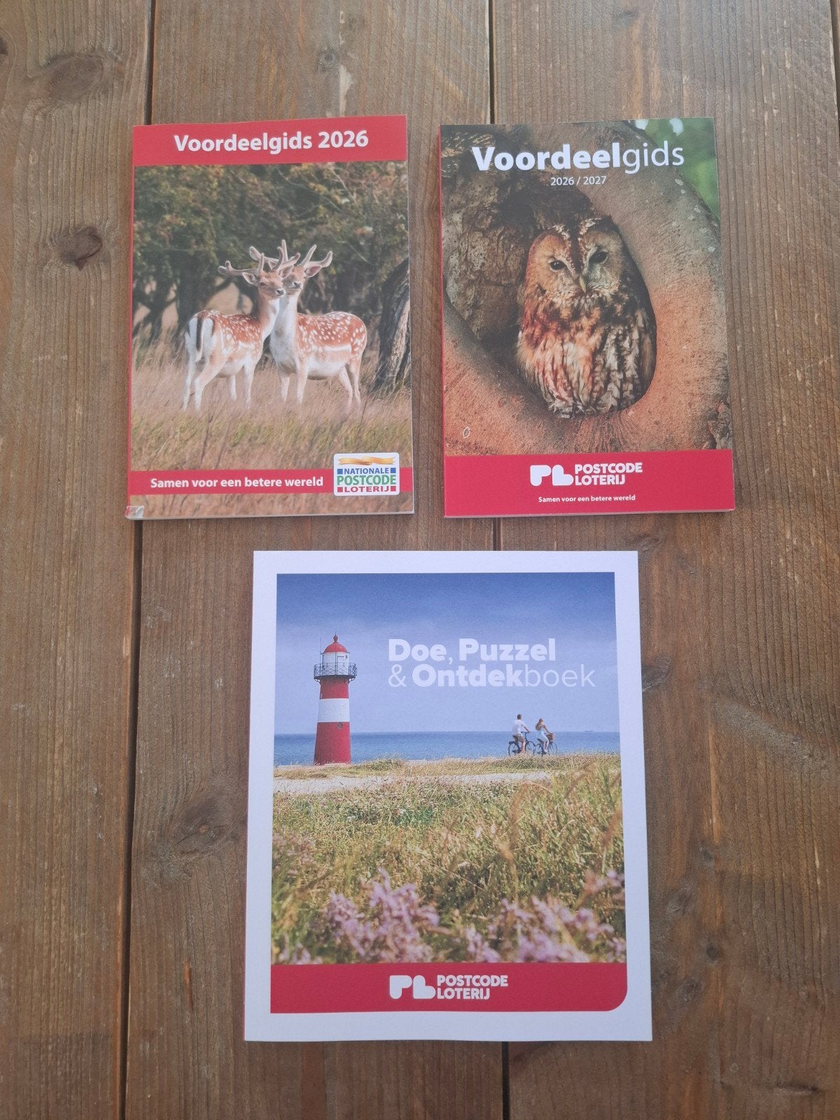 Postcode Loterij Voordeelgidsen 2026/2027 + Doe, Puzzel boek, Kortingsbon