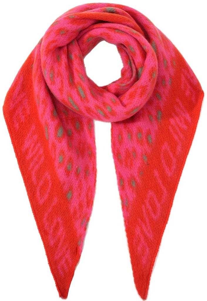 Driehoek sjaal panterprint rood oranje 190x70cm, Ophalen of Verzenden, Nieuw, Maat 46/48 (XL) of groter, Sjaal