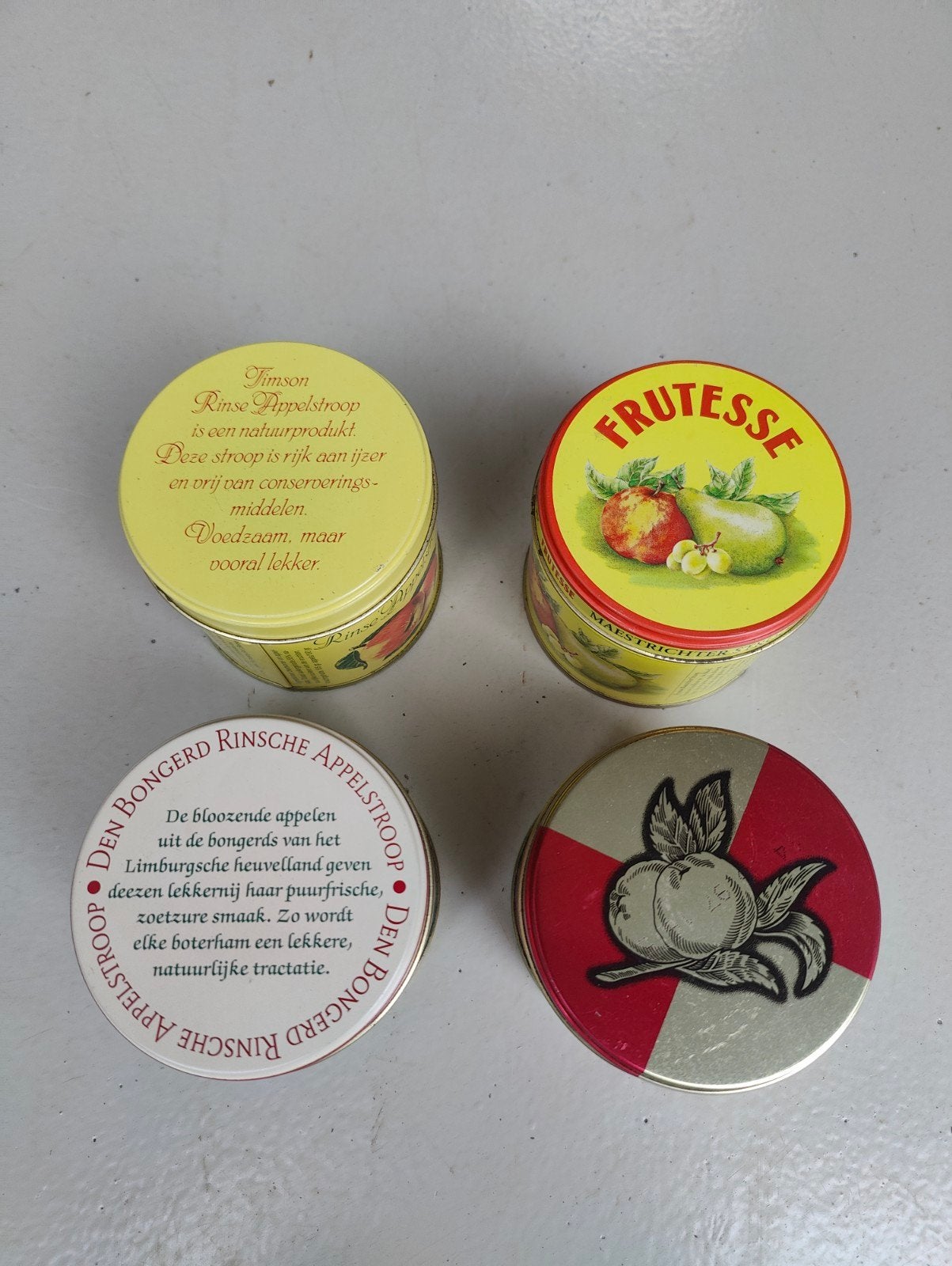 4 Vintage Rinsche Appelstroop Blikken - Diverse Merken, Verzamelen, Blikken, Ophalen of Verzenden, Gebruikt, Overige, Overige merken