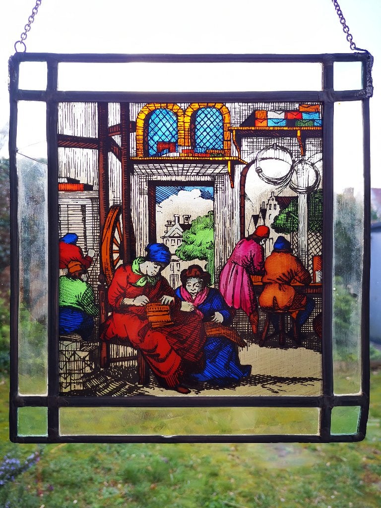Hollands Tafereel Glas in Lood Raamhanger gebrandschilderd, Ophalen of Verzenden