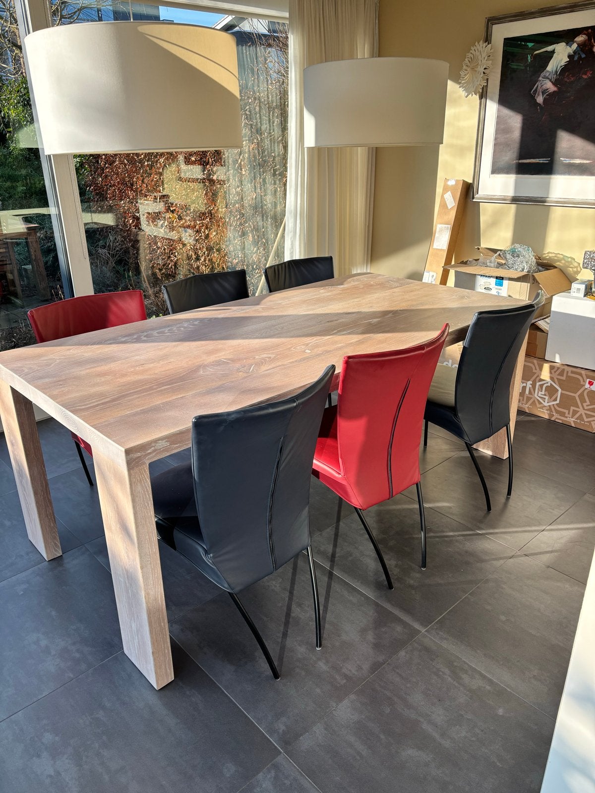 Massief (licht) eiken design eettafel 200x100, Eikenhout, 200 cm of meer, 50 tot 100 cm, Zo goed als nieuw