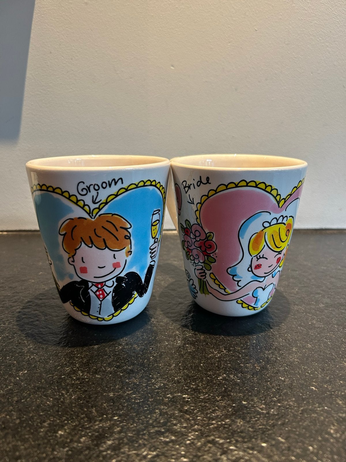 Blond Amsterdam Bruidspaar Mokken Set - Groom & Bride, Ophalen, Meerkleurig, Overige stijlen, Zo goed als nieuw