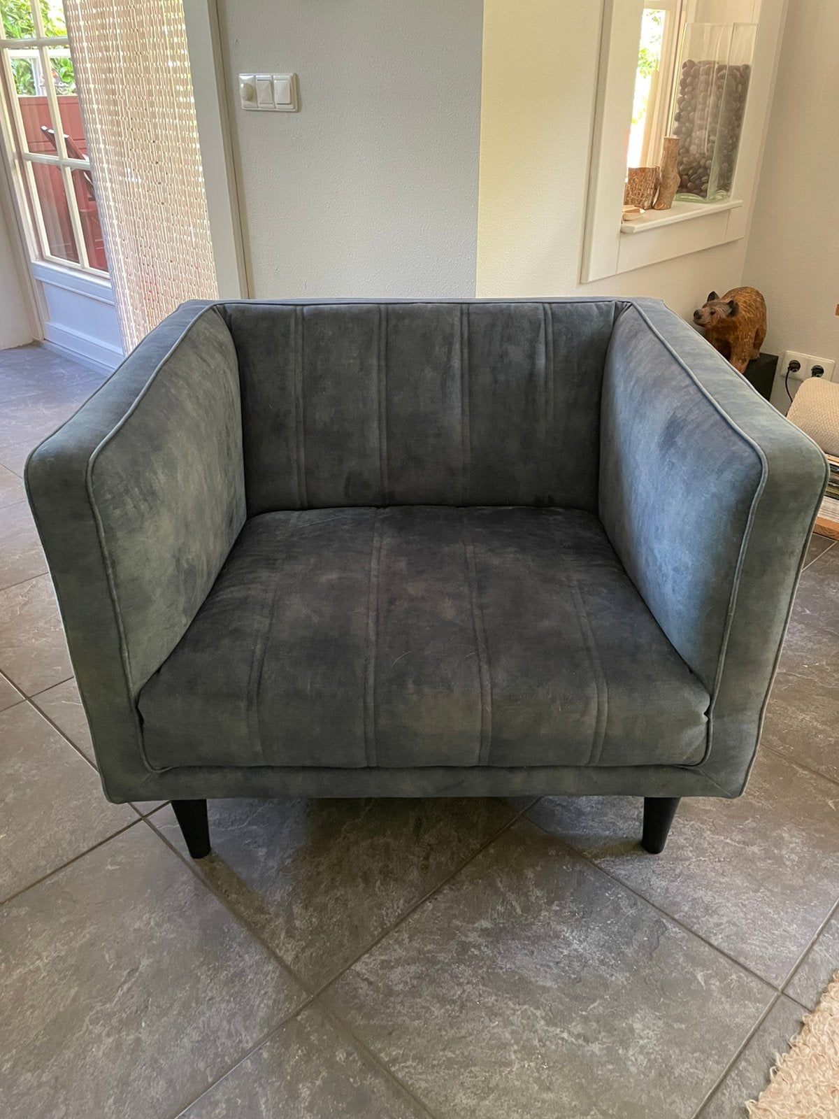 Blauwe loveseat velvet, Huis en Inrichting, Banken | Sofa's en Chaises Longues, Ophalen, Eenpersoons, 75 tot 100 cm, Zo goed als nieuw