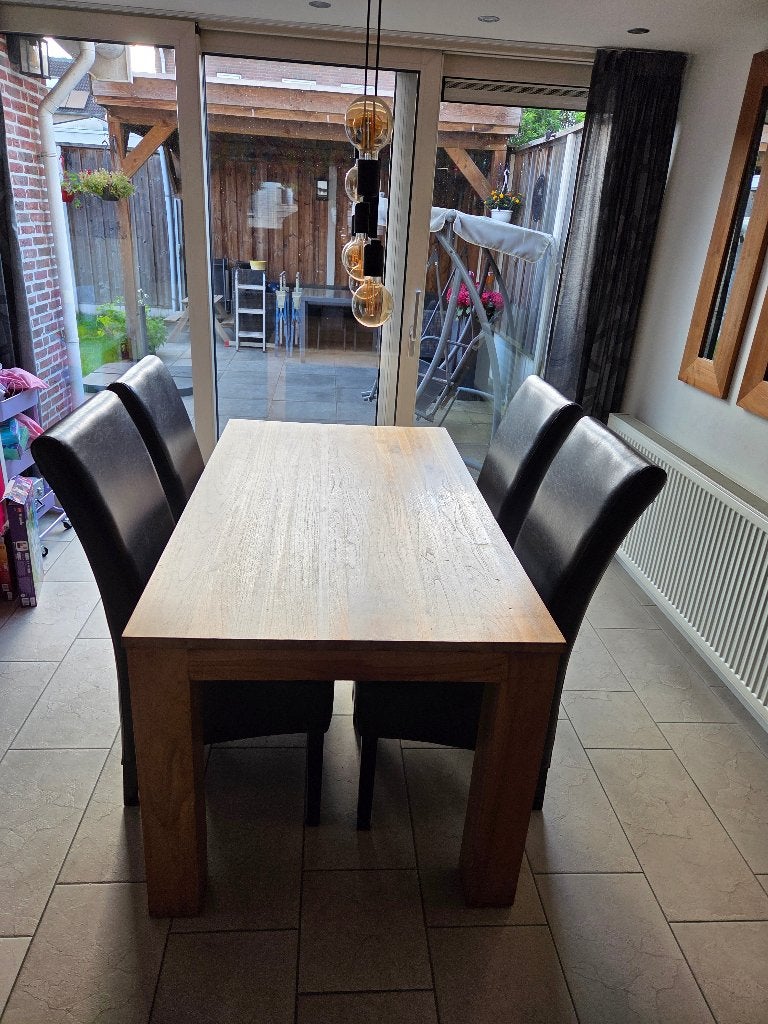 Mooie eettafel met stoelen, Ophalen, Gebruikt, Zwart, Leer