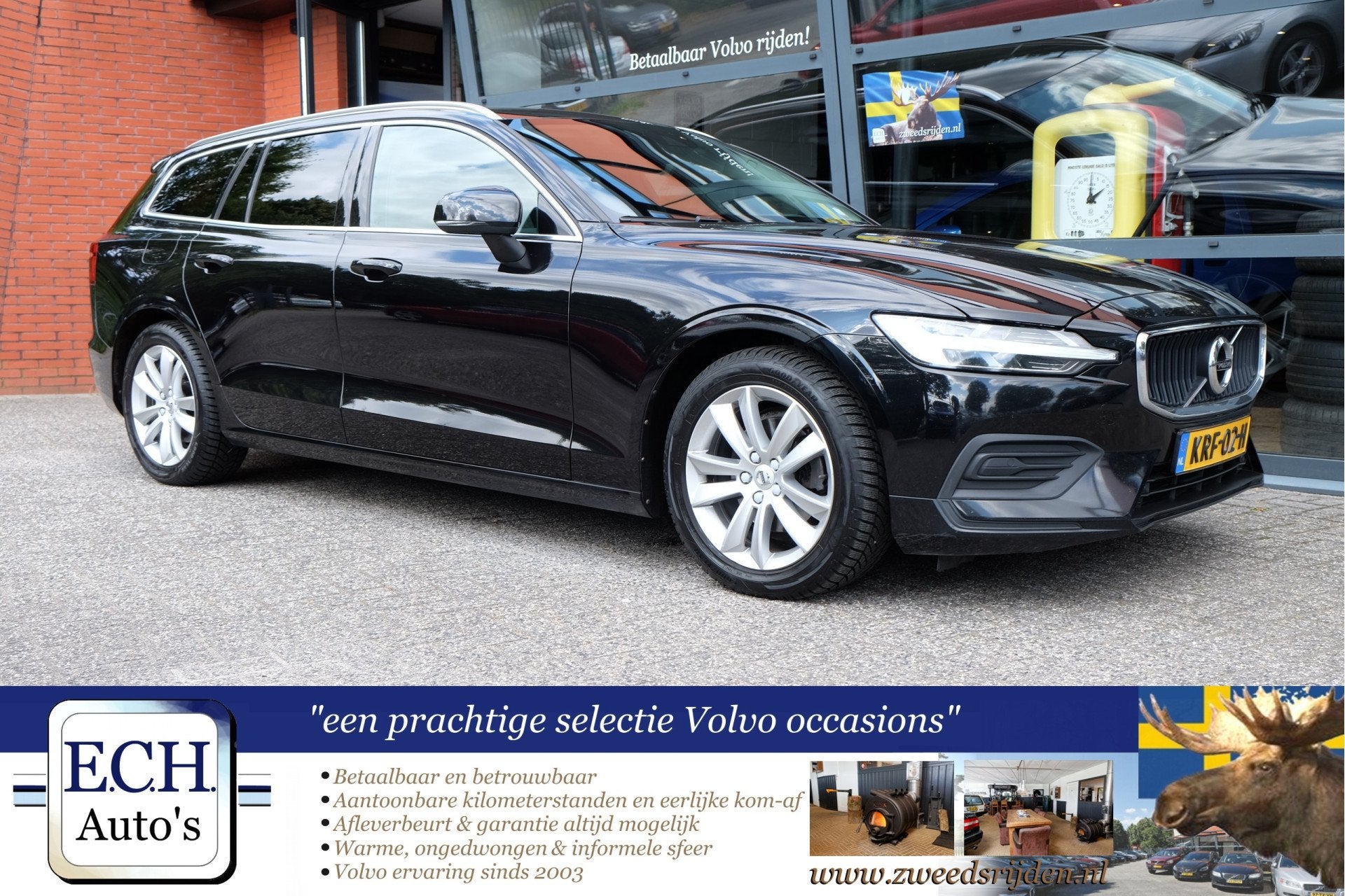 Volvo V60 2.0 D3 Aut. Apple CarPlay, Leer, Stoelverwarming,, Auto's, 4 cilinders, Zwart, Leder, Diesel