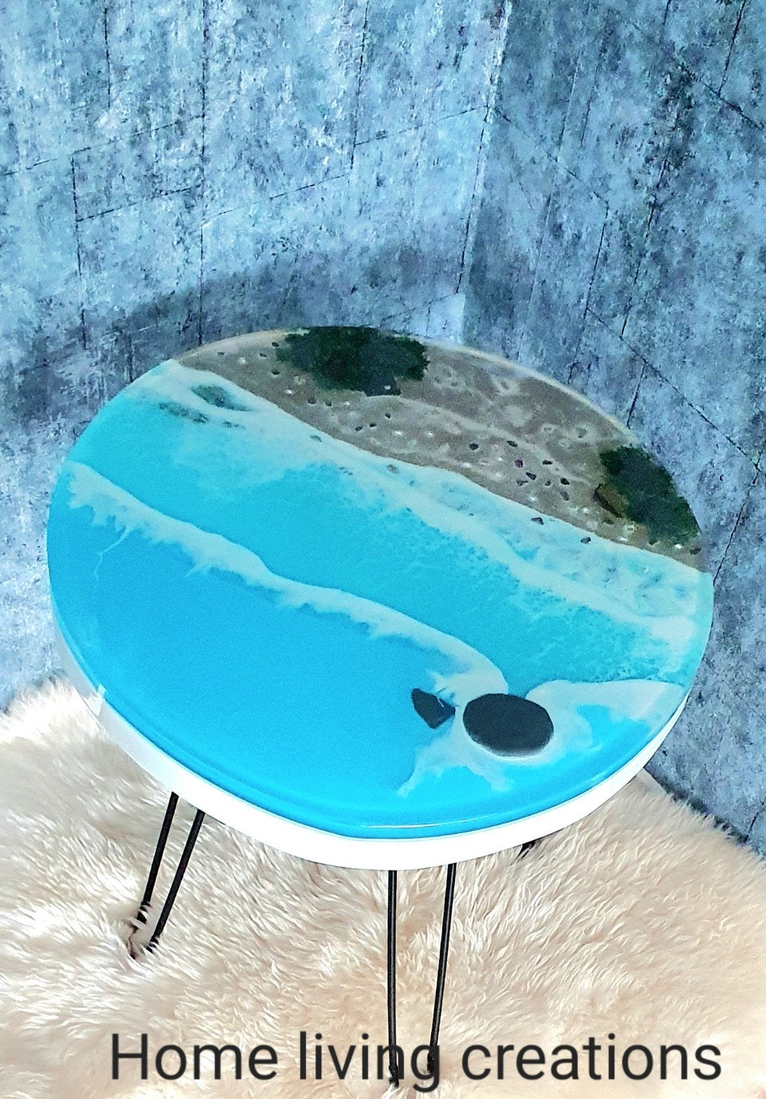 Unieke epoxy salontafel met oceaan design, 45 tot 60 cm, Overige materialen, Modern, Strand, Oceaan, Uniek, Rond