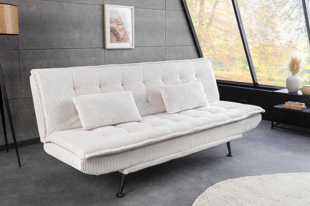 slaapbank beige stof 195 cm NIEUW VOORRAAD, Beige, Nieuw, Tweepersoons, 190 cm of minder