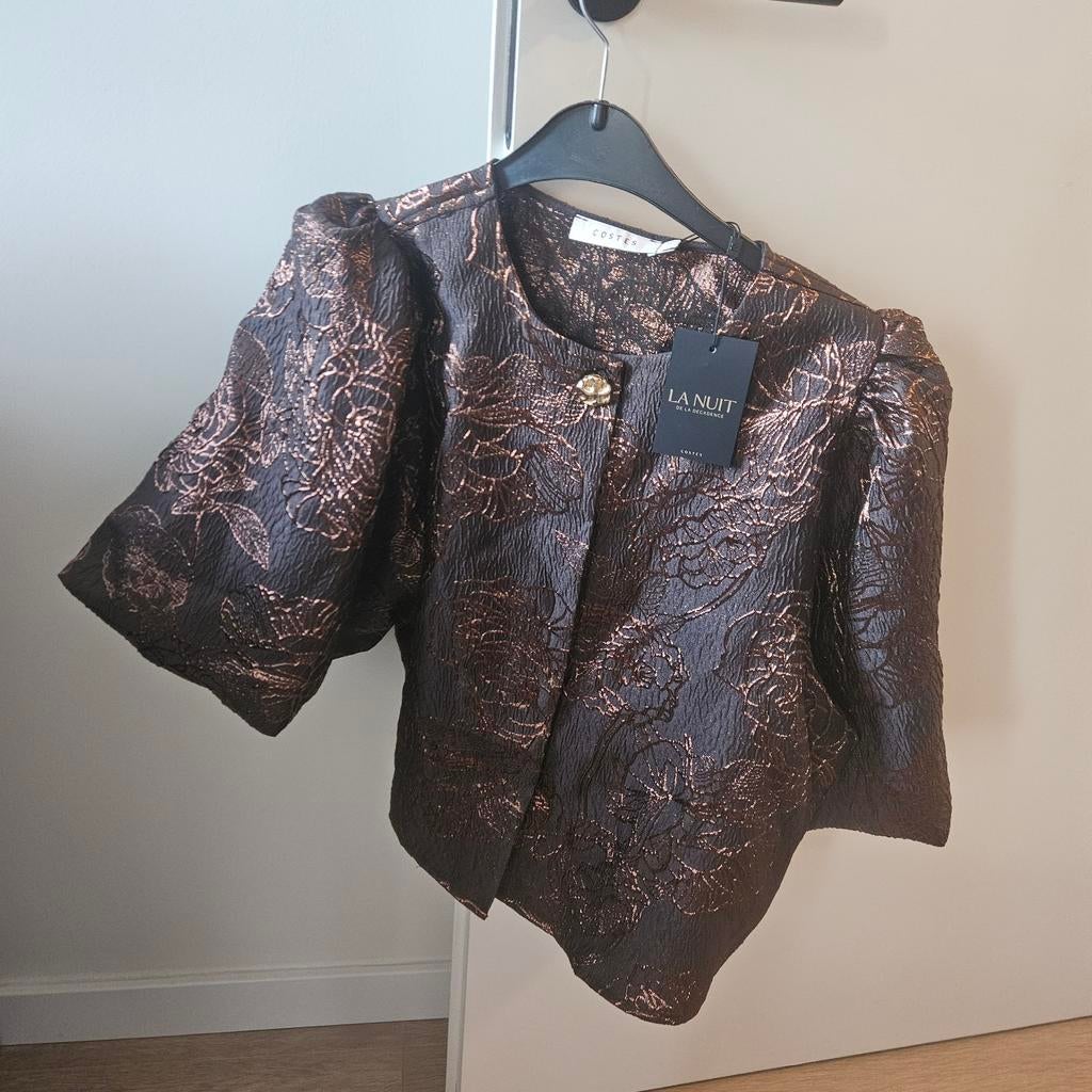 Costes Blouse Shortsleeve Jacquard - Nieuw met kaartjes, Maat 38/40 (M), Bruin, Nieuw, Ophalen of Verzenden
