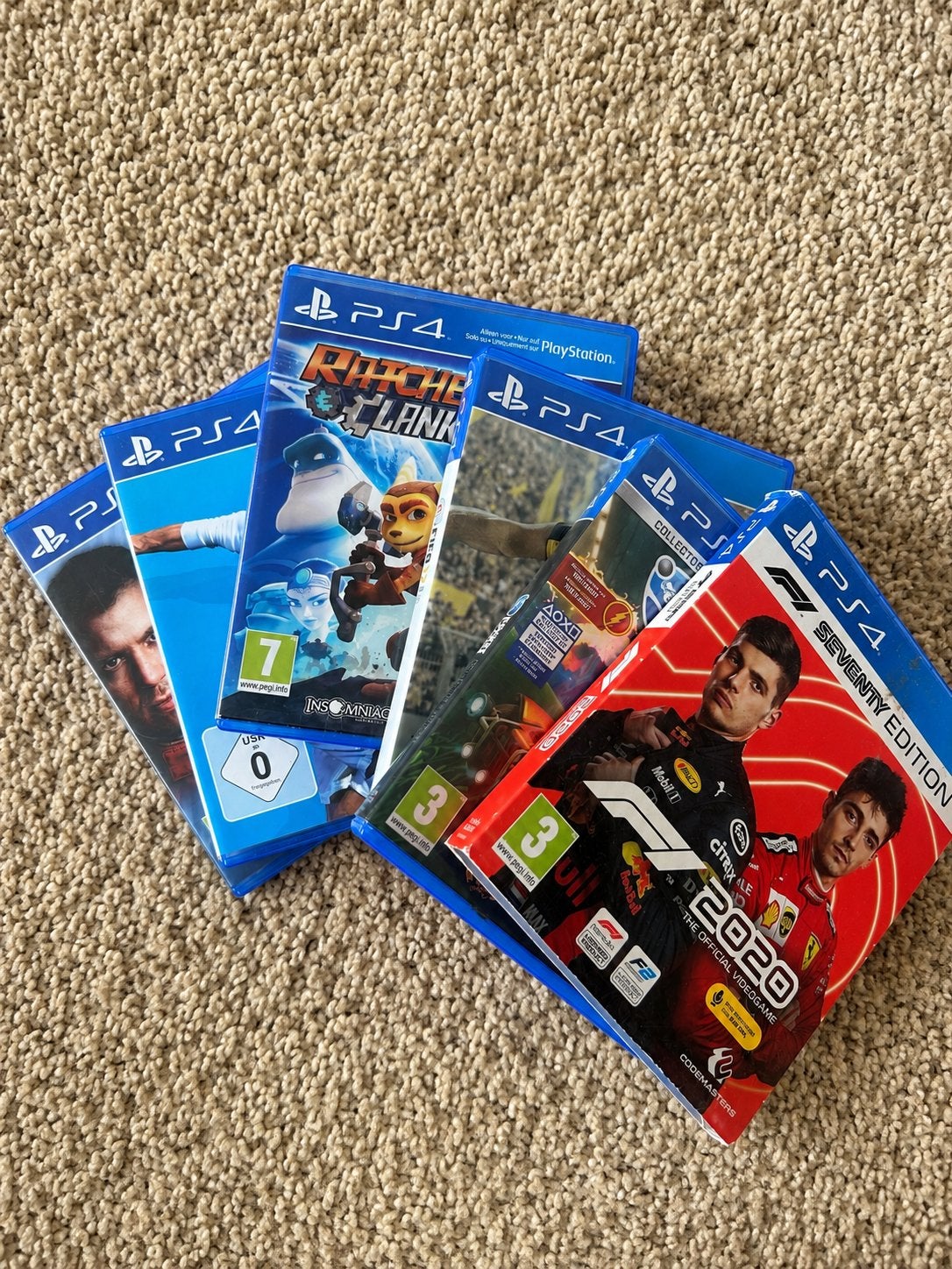6 PS4 games: F1, FIFA, Ratchet & Clank, Rocket League, Ophalen, Gebruikt, Eén computer, Sport