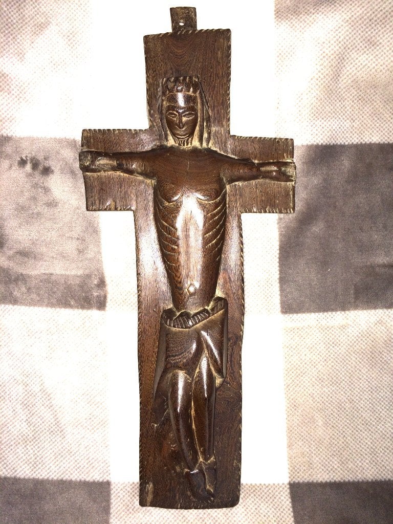 Zware houten kruis | Ethiopië (41x18) Brutalist / Orthodox, Ophalen of Verzenden, Zo goed als nieuw, Beeld(je), Christendom | Katholiek
