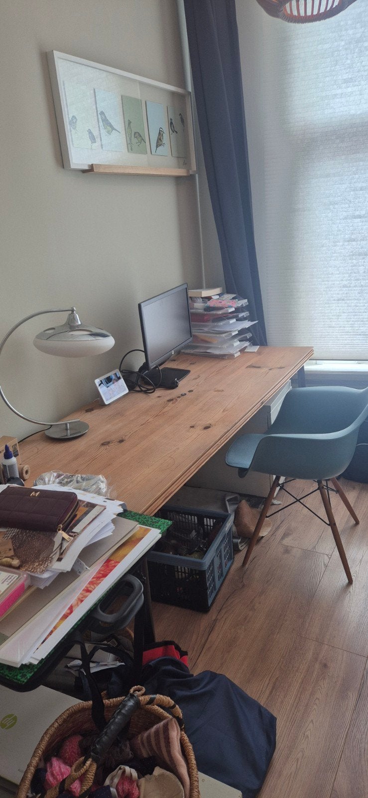 Zelfgemaakte hobbytafel van grenen planken, Huis en Inrichting, Overige typen, Gebruikt, Hout, Bruin
