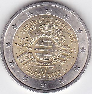 2 euro 2012 Frankrijk - 10 jaar euromunt / TYE, Ophalen of Verzenden, Frankrijk, 2 euro, Losse munt