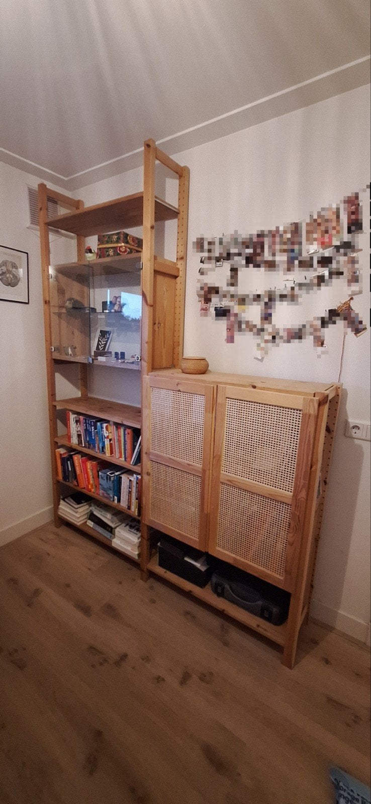 IKEA IVAR kasten met vitrine en rotan deurtjes, Ophalen, Grenenhout, 200 cm of meer, 50 tot 100 cm
