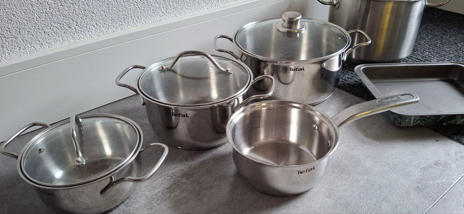 Tefal Pannenset: Kookpannen en Steelpan - Inductie Geschikt, Tefal, Pannenset, Ophalen of Verzenden, Zo goed als nieuw