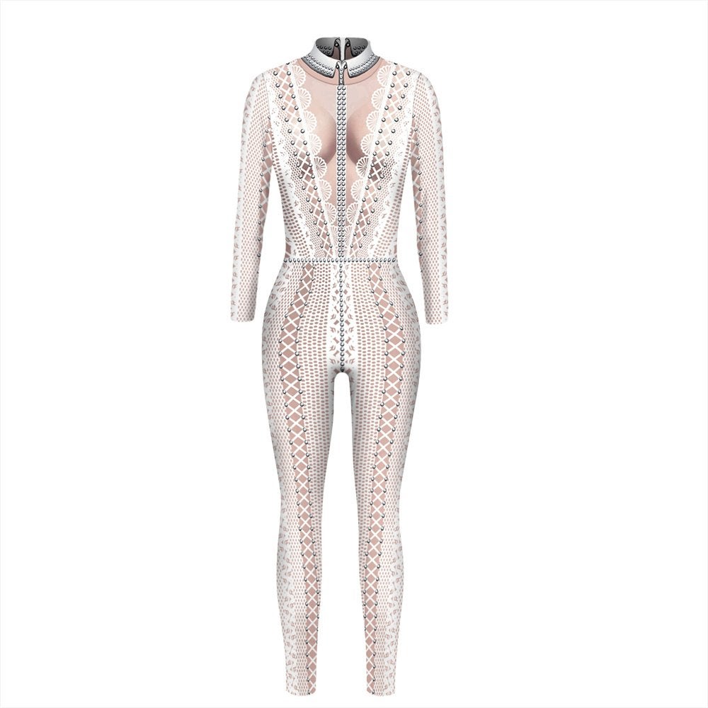 Dames catsuit 5 / bodysuit wit doorzichtig jumpsuit festival, Maat 38/40 (M), Verzenden, Nieuw, Overige thema's