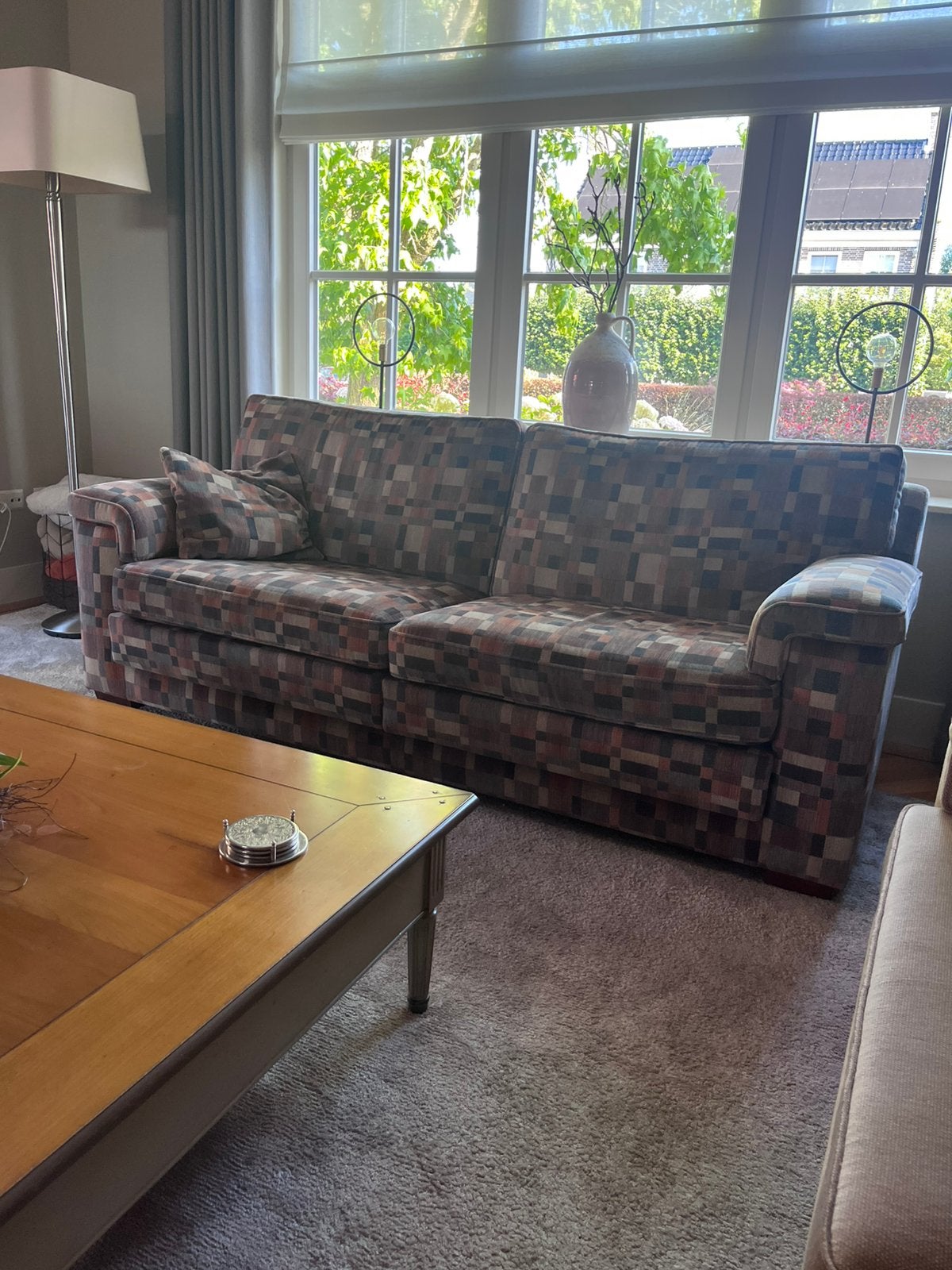 3-zits bank Barletto + salontafel Grange 114x114cm, Ophalen, Gebruikt, Stof, Klassiek, warm, kwalitatief sterk, ruim en comfortabel