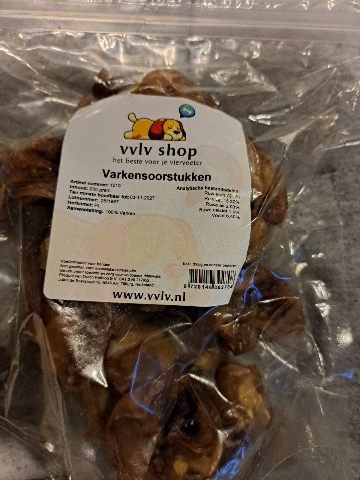 varkensoorstukjes 200 gram, Dieren en Toebehoren, Ophalen of Verzenden, Hond