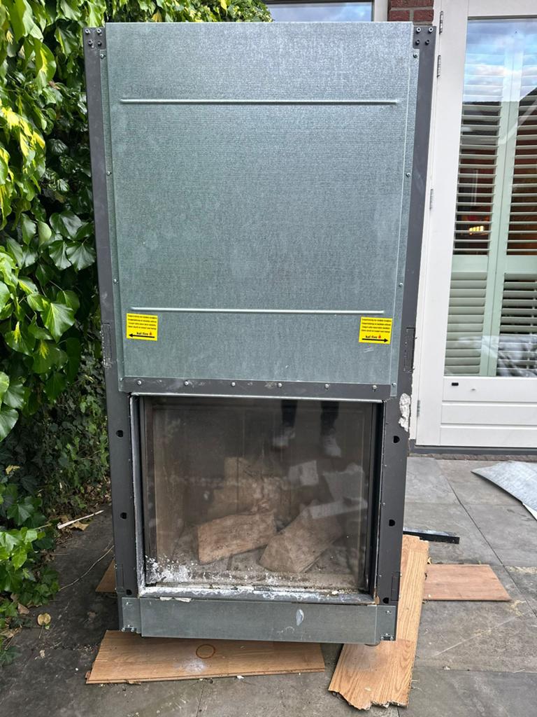 Openhaard/houtkachel compleet met schoorsteenbuizen., Doe-het-zelf en Verbouw, Metalen, Ophalen, Gebruikt