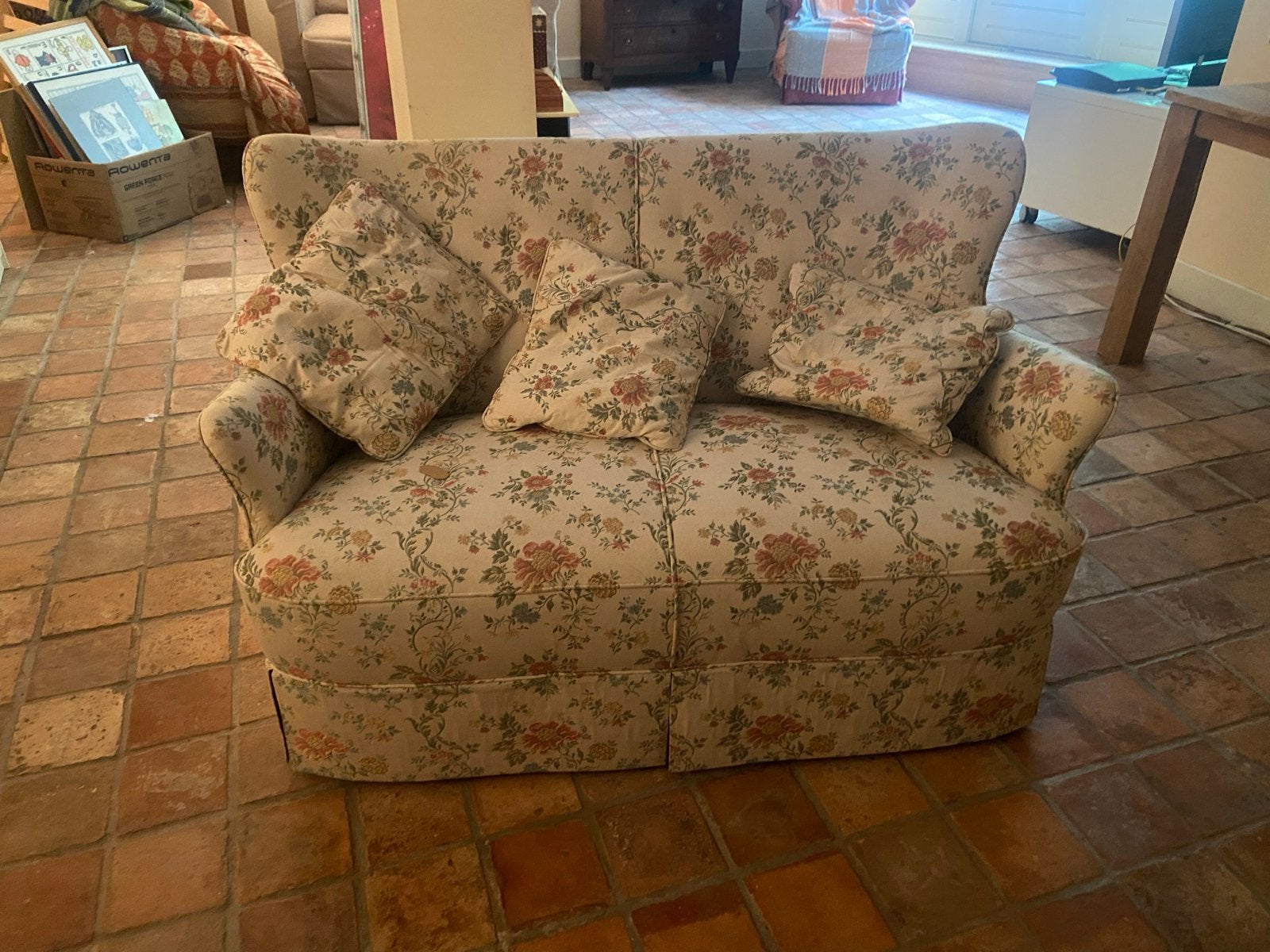 Vintage Bloemenprint Tweezitsbank, Ophalen, Gebruikt, 150 tot 200 cm, Tweepersoons